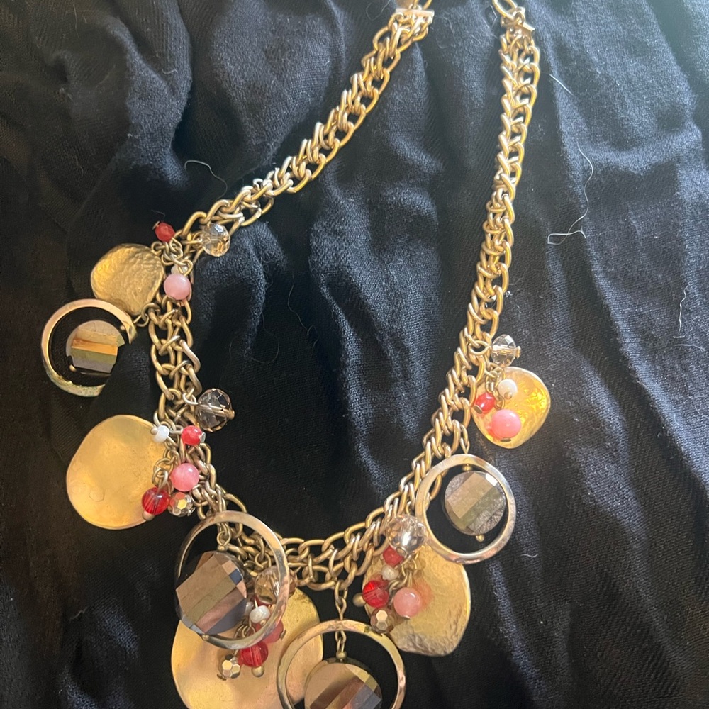 White House Black Market Gold Necklace with Pink and Red Charms